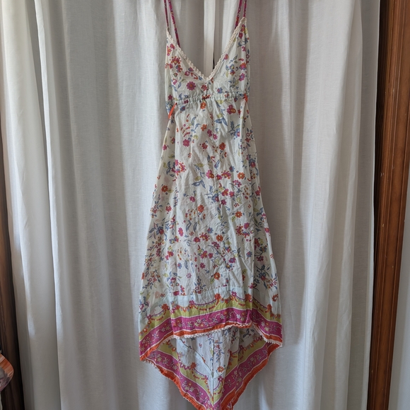Anthropologie Dresses & Skirts - White Floral Handkerchief Hem Sundress with Pink Trim